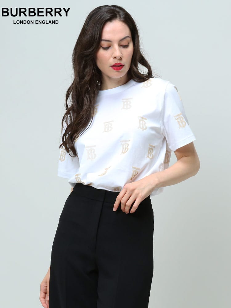 BURBERRY バーバリー レディース Tシャツ 半袖 ブランド TBロゴ TB モノグラム モチーフ クルーネック カットソー プリントT BBL8052119