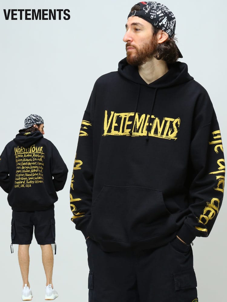 VETEMENTS ヴェトモン ブランド メンズ パーカー ロゴ プリント プルオーバー フーディー WORLD TOUR VMUE52TR470