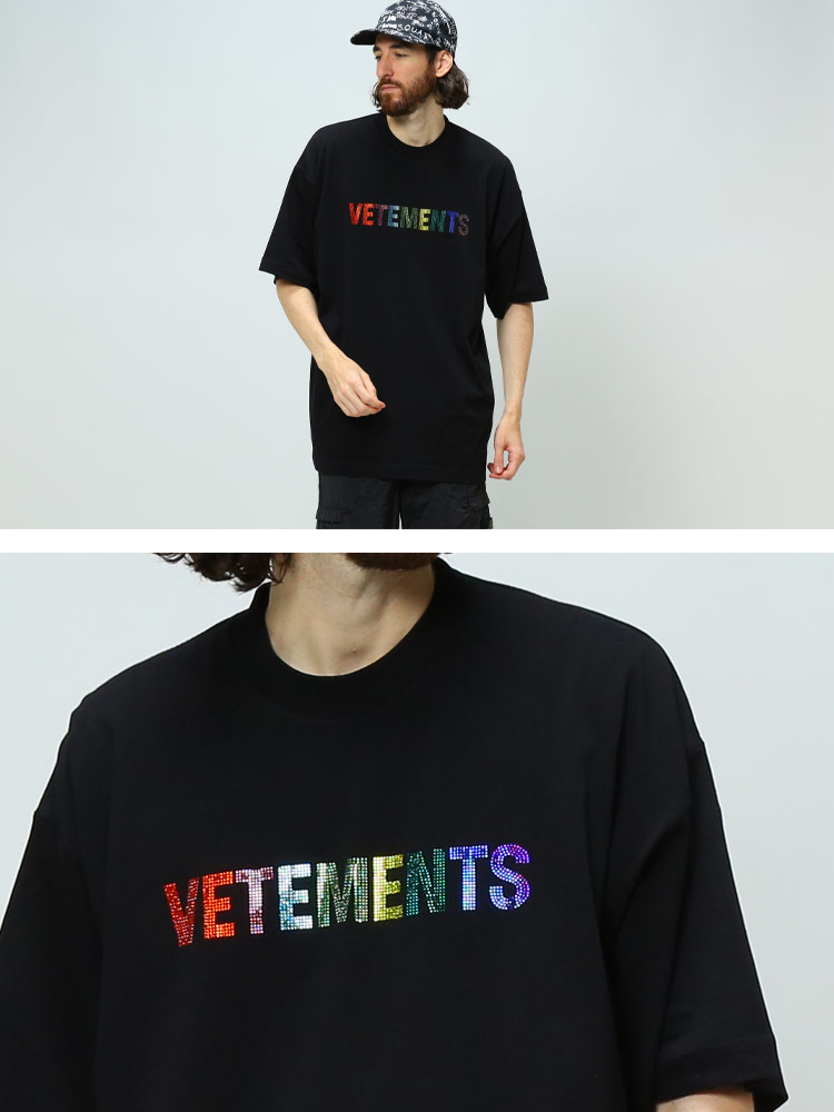 VETEMENTS ヴェトモン ブランド メンズ Ｔシャツ 半袖 レインボー ロゴ クルーネック CRYSTAL LOG【サカゼン公式通販】