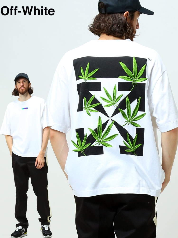 オフホワイト メンズ Tシャツ 半袖 OFF-WHITE ブランド トップス 刺繍 プリント プリントT ロゴ クルーネック WEED ARROWS OVER シャツ カットソー OWAA120S22JER02