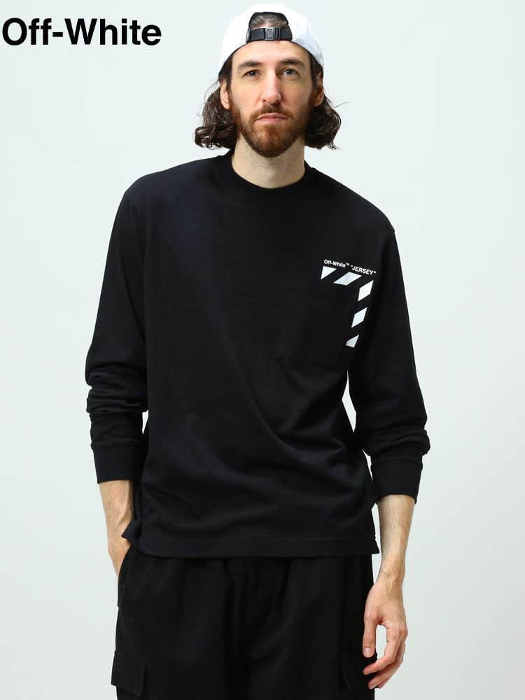 オフホワイト メンズ Tシャツ 長袖 OFF-WHITE ブランド トップス ロンT ポケT ポケット クルーネック ミニロゴ ストライプ シャツ カットソー 斜線 DIAG PKT SKATE OWAB69C99JER001