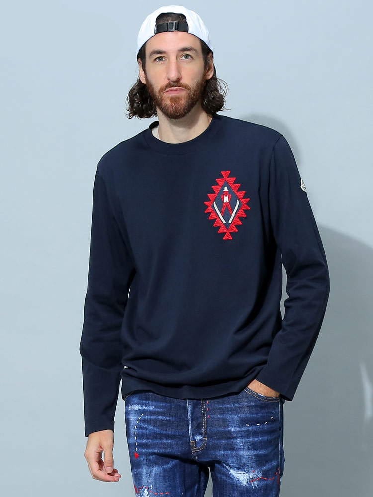 モンクレール メンズ Tシャツ 長袖 MONCLER ブランド ロンT トップス カットソー 刺繍 リラックスフィット MC8C000148390T