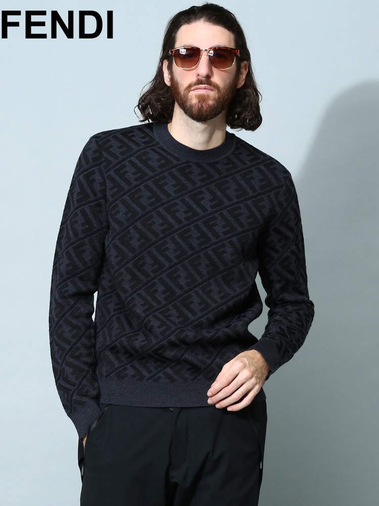 フェンディ メンズ ニット FENDI ブランド トップス セーター FF モチーフ ロゴ 総柄 ウール レギュラーフィット FDFZX005ALJX