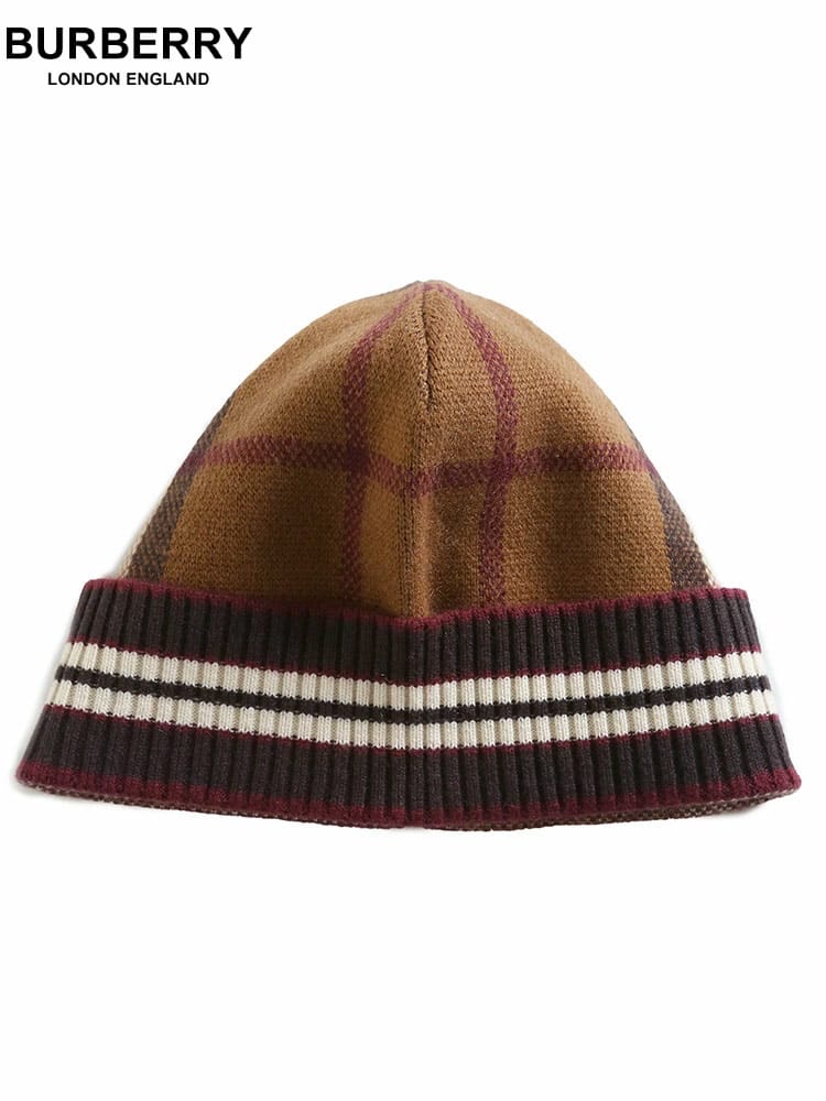 BURBERRY (バーバリー) チェック＆ストライプ カシミア ビーニー BBL8063777