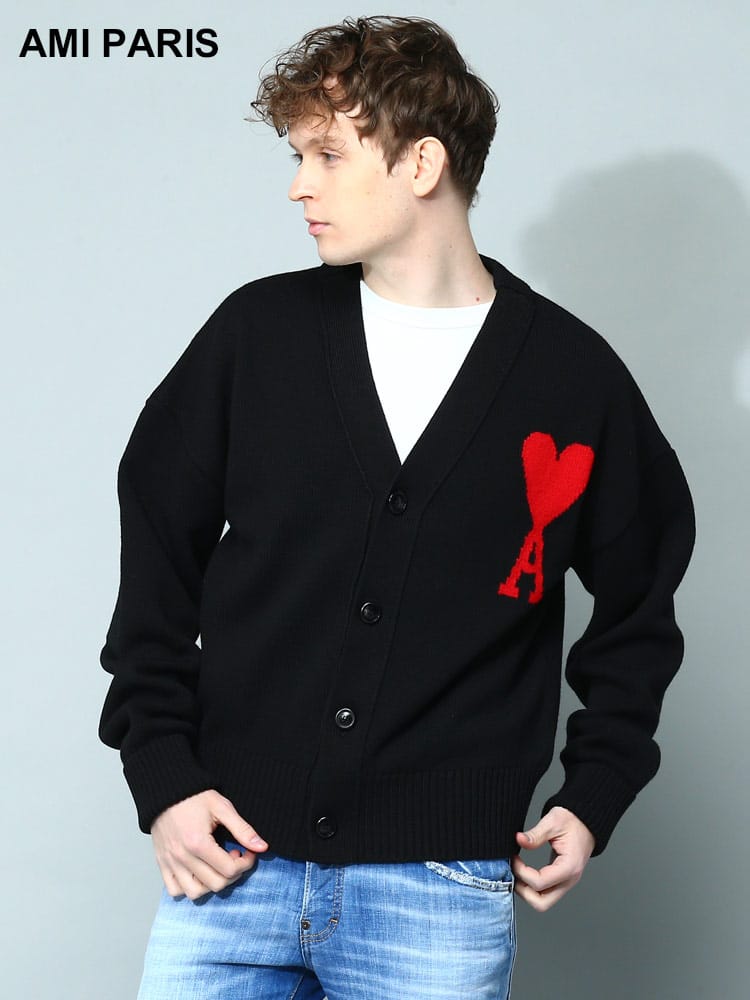 AMI PARIS (アミパリス) 胸ロゴ Vネック ニット カーディガン Ami de Coeur AMBFUKC002018 ブランド メンズ