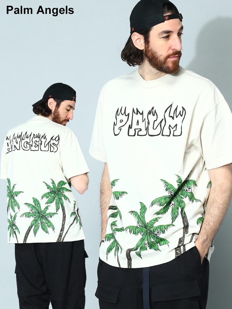 Palm Angels (パームエンジェルス) プリント クルーネック 半袖 Tシャツ PALMS&SKULL PA072S23JER005 メンズ ブランド
