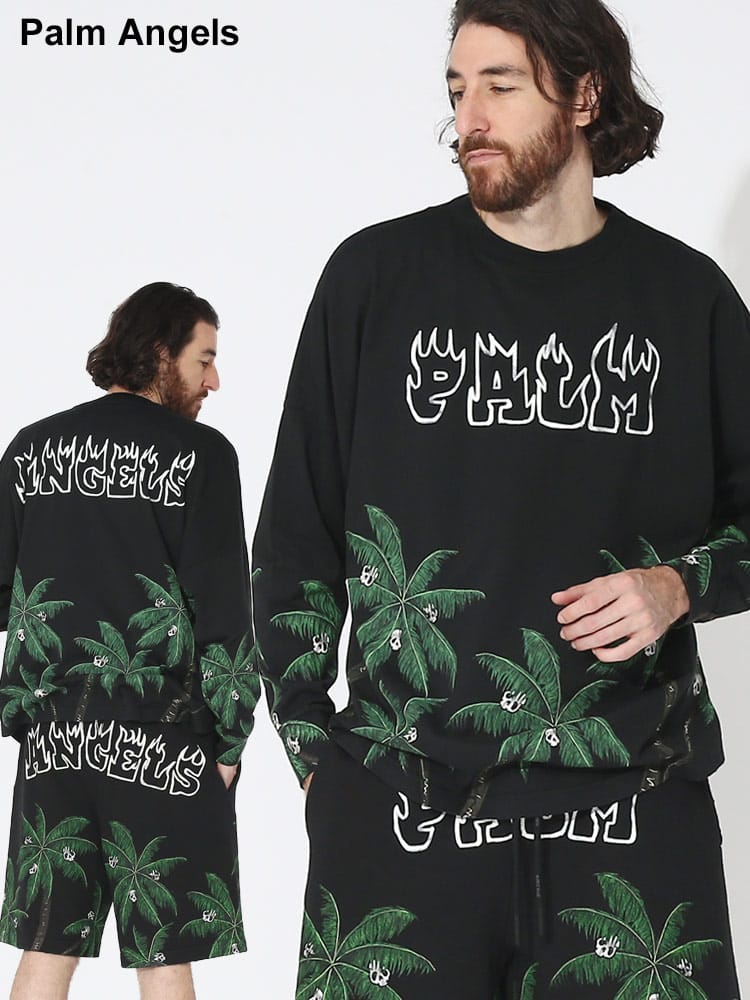 Palm Angels (パームエンジェルス) プリント クルーネック 長袖 T 