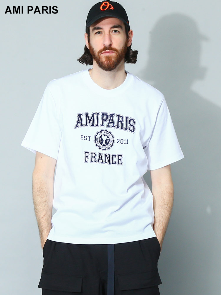 AMI PARIS (アミパリス) ロゴ刺繍 クルーネック 半袖 Tシャツ ...