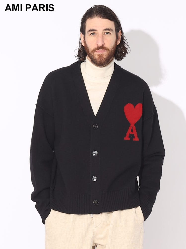 AMI PARIS (アミパリス) ハート Vネック カーディガン ニット Ami de Coeur AMBFUKC006018 ブランド メンズ 男性 トップス