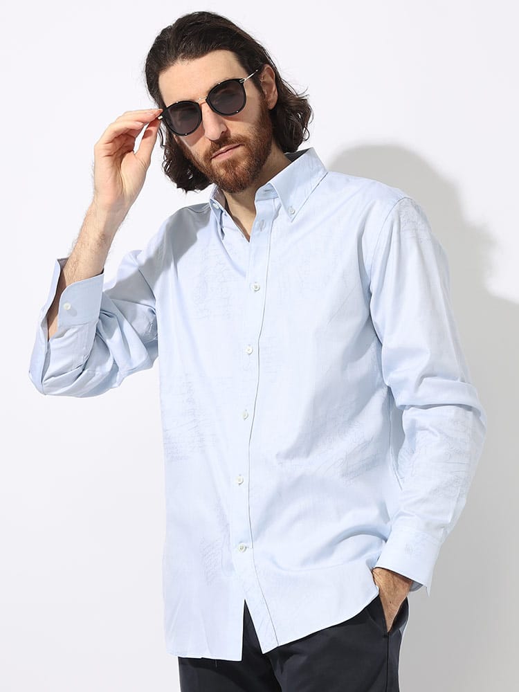 BERLUTI  (ベルルッティ) コットン100％ スクリット ボタンダウン 長袖 シャツ BRR26HTL98 ブランド メンズ 男性 トップス