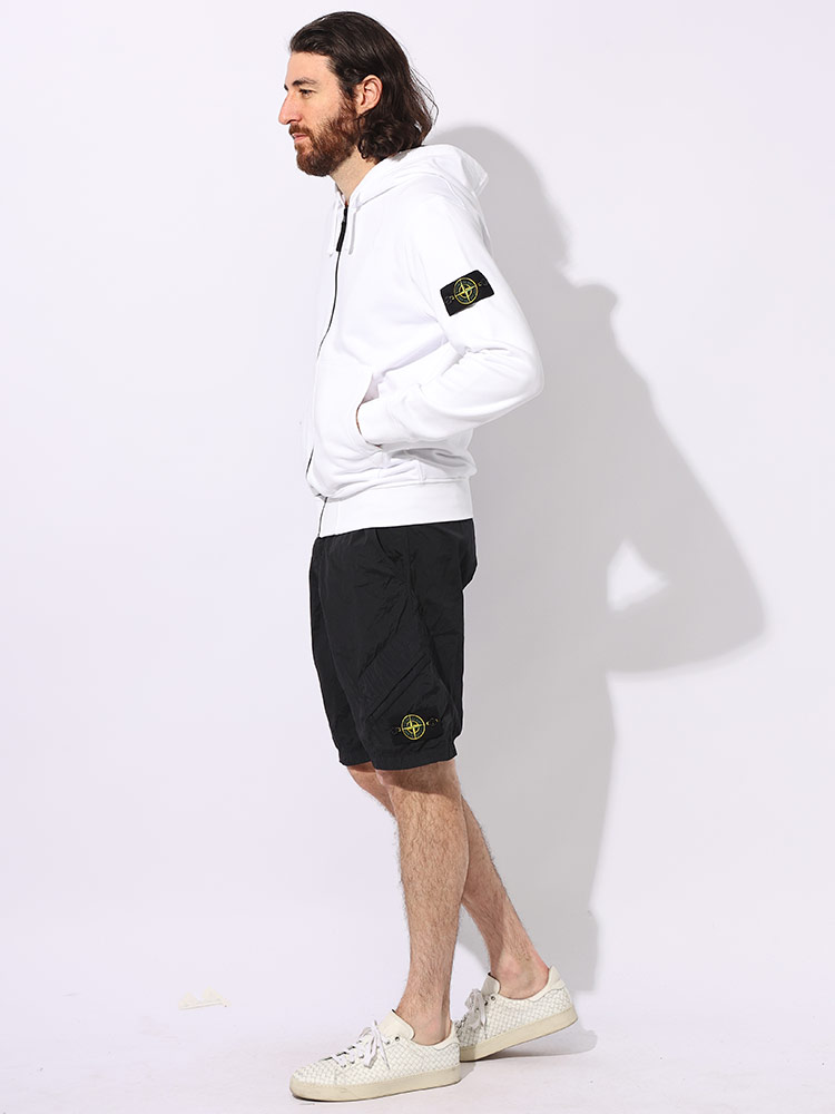 STONE ISLAND (ストーンアイランド) 裏毛 袖ロゴパッチ 無地 ポケット付き フルジップ パーカー【サカゼン公式通販】