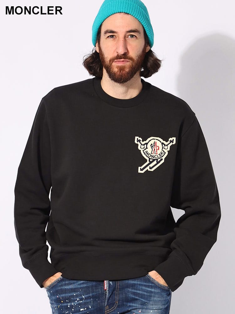 MONCLER (モンクレール) コットンジャージー フェルトロゴ クルーネック トレーナー MC8G00016899V4 メンズ