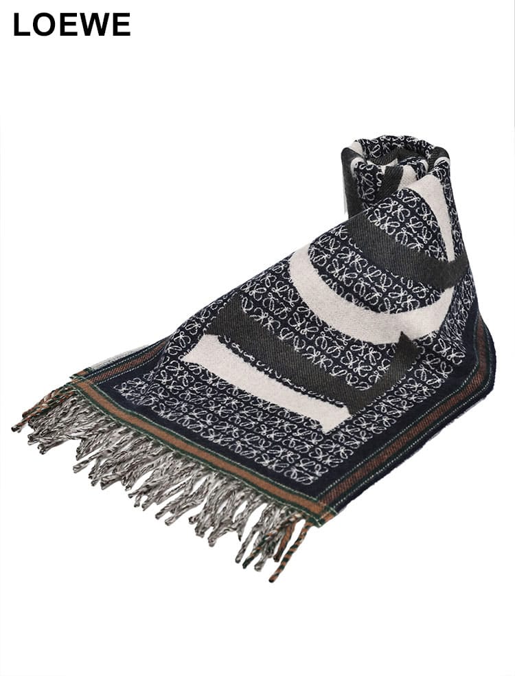 LOEWE (ロエベ) カシミヤ混 総柄 マフラー LELF606257X51 メンズ