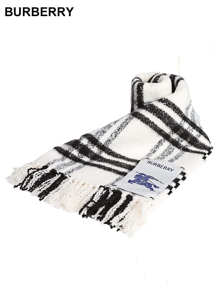 BURBERRY (バーバリー) ウール ワイドチェック フリンジ マフラー BBL8079781 メンズ