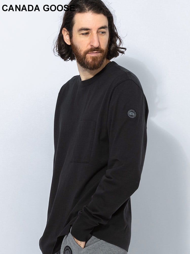 CANADA GOOSE/カナダグース  (カナダグース ) コットン100％ 袖パッチ 胸ポケット付き 長袖 Tシャツ CG1402MB メンズ