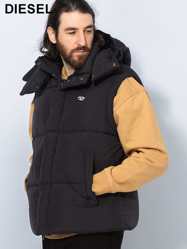 DIESEL (ディーゼル) フード着脱 ナイロン ロゴパッチ ダウンベスト DSA106020AEAI メンズ