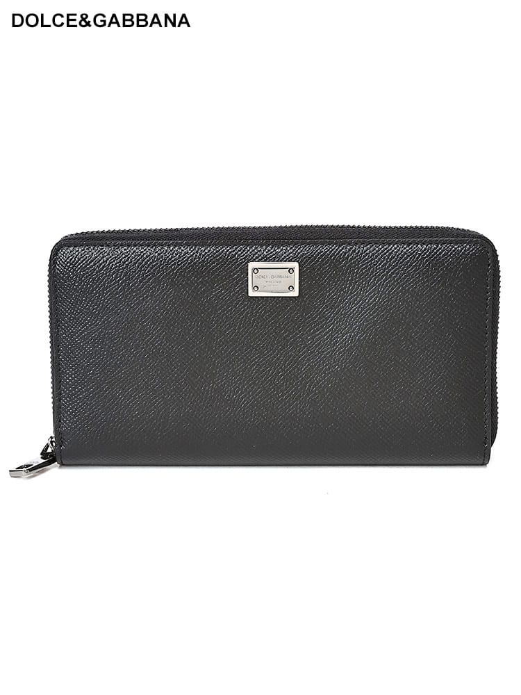 DOLCE&GABBANA  (ドルチェ ＆ ガッバーナ ) レザー プレートロゴ ラウンドジップ 長財布 DGBP1672AG219 メンズ