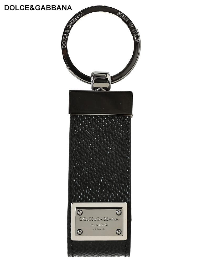 DOLCE&GABBANA  (ドルチェ ＆ ガッバーナ ) レザー ロゴプレート キーチェーン DGBP1371AG219 メンズ