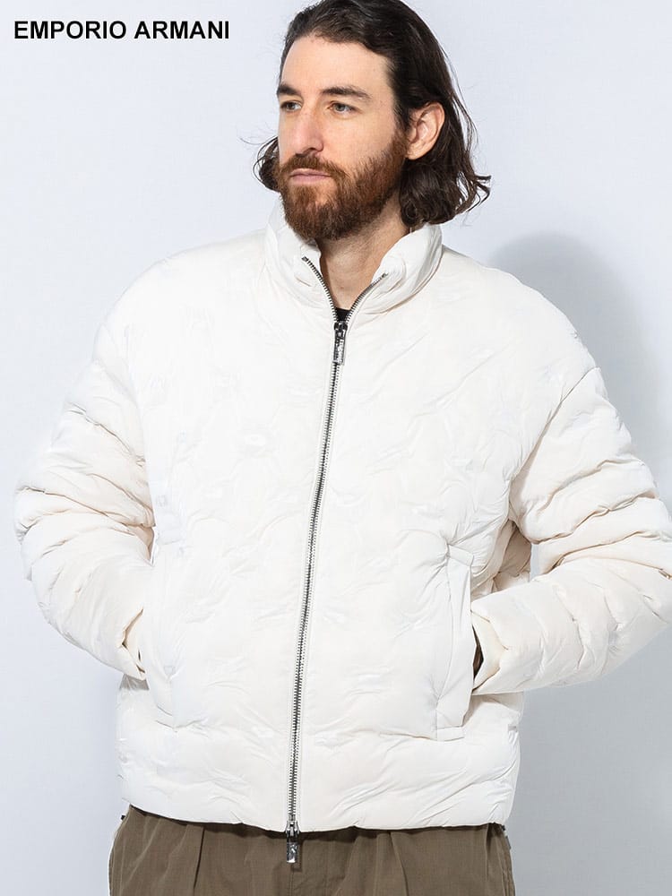 EMPORIO ARMANI (エンポリオアルマーニ) イーグル総柄ロゴ キルティング風 ダウンジャケット EA6R1B881NDGZ メンズ