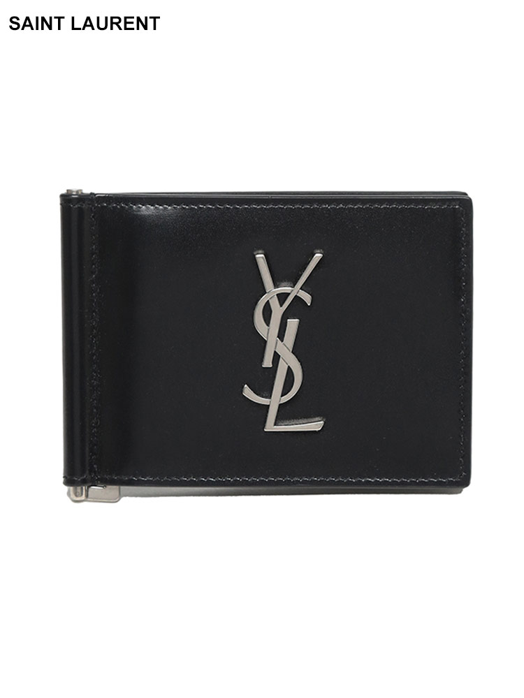 Saint Laurent (サンローラン) レザー メタルロゴ ビルクリップ 二つ折り財布 SL4856300SX0E【サカゼン公式通販】