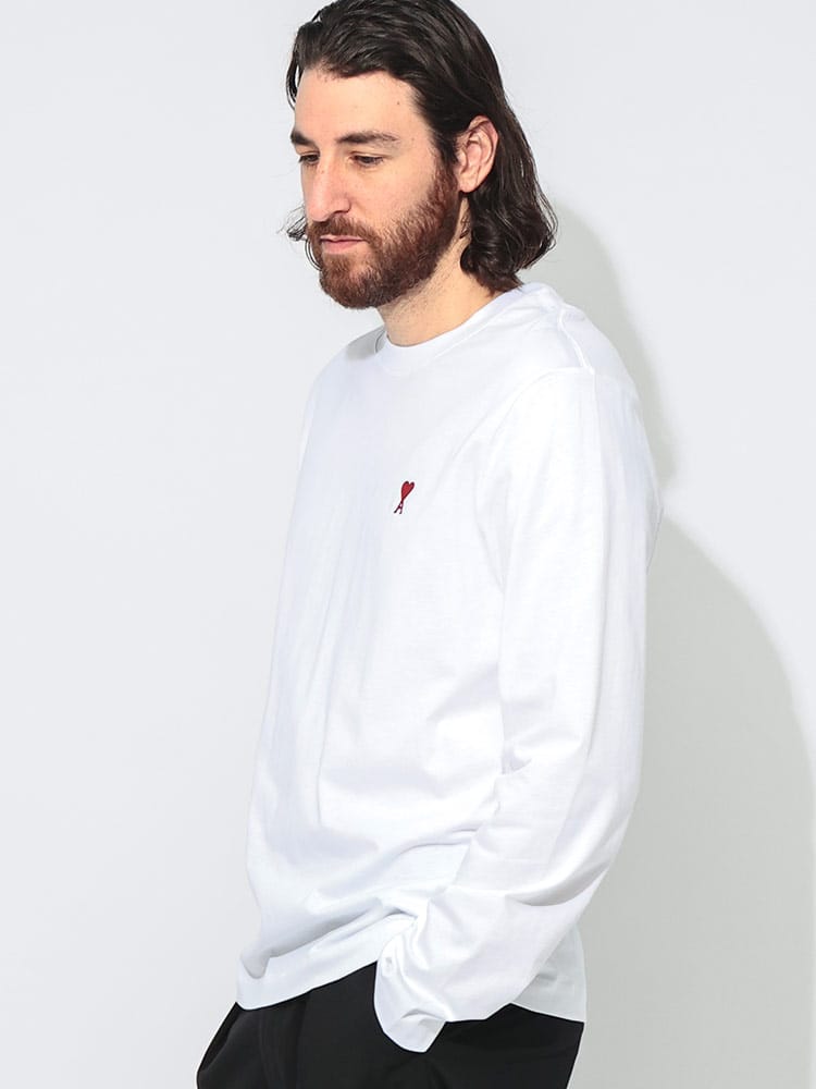 AMI PARIS (アミパリス) ワンポイント クルーネック 長袖 Tシャツ AMI DE COEUR AMBFUTS235724 メンズ