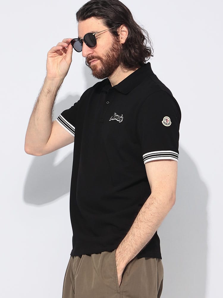 MONCLER (モンクレール) 胸ロゴ刺繍 ライン 半袖 ポロシャツ メンズ
