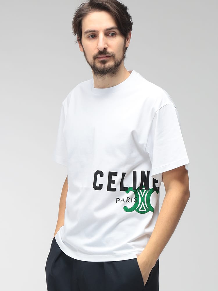 CELINE (セリーヌ) メンズ Tシャツ 半袖 トリオンフプリント クルー 