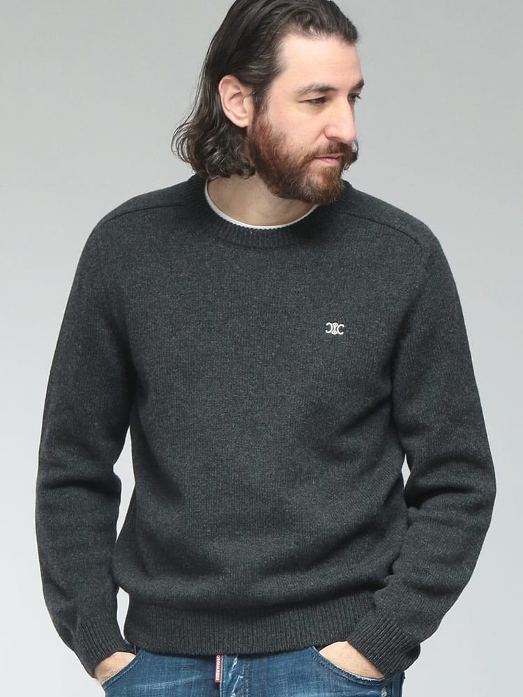 CELINE (セリーヌ) メンズ ニット ロゴ カシミヤ混 ワンポイント クルーネック セーター CEL2AC85048T