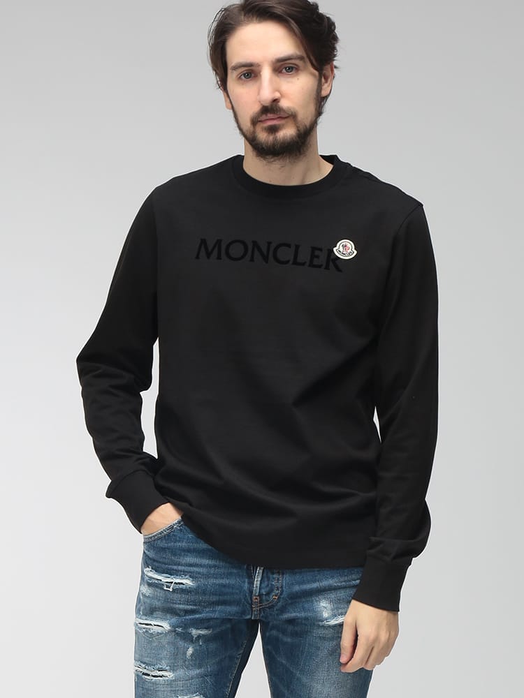 MONCLER (モンクレール) メンズ Tシャツ 長袖 ロゴ＆ワッペン クルー 