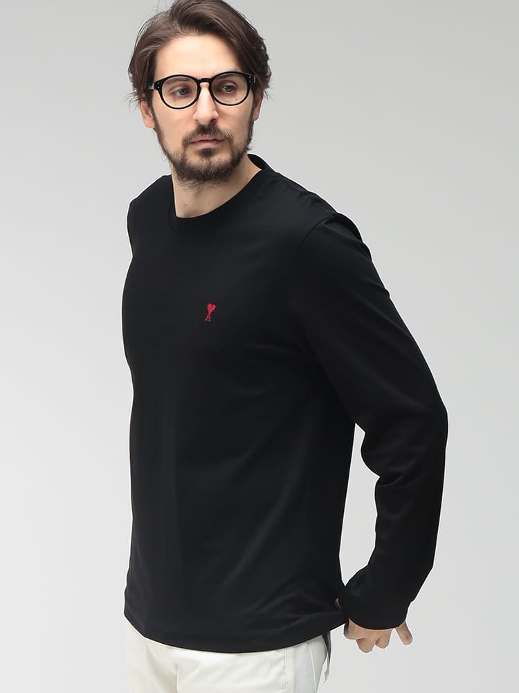 AMI PARIS (アミパリス) メンズ Tシャツ 長袖 ワンポイント クルーネック カットソー Ami de Coeur AMBFUTS23572426