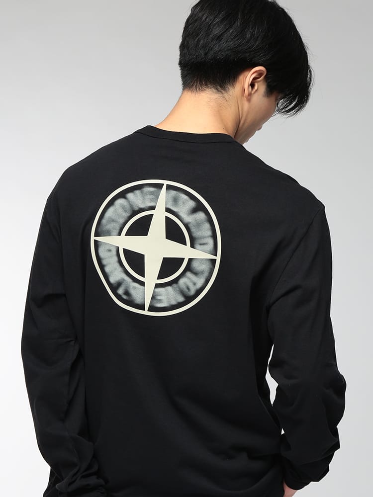 STONE ISLAND (ストーンアイランド) メンズ Ｔシャツ 長袖 バックコンパスプリント クルーネック ロングスリーブ カットソー SI2100029S0535