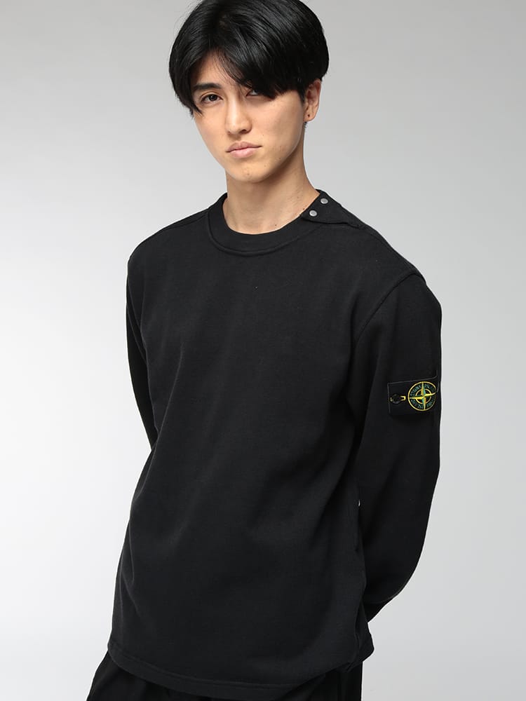 STONE ISLAND (ストーンアイランド) メンズ トレーナー 裏毛 ヘビーウェイトコットンジャージー 肩ボタン クルーネック スウェットシャツ SI6100036S0406