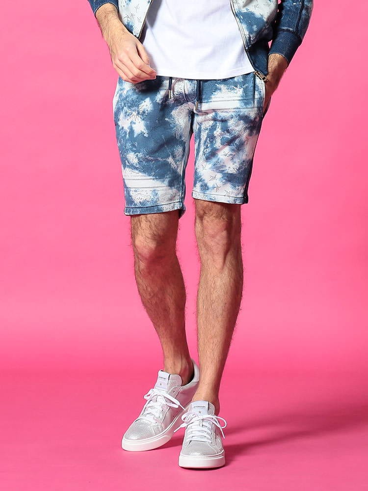 【当店独占販売】 1PIU1UGUALE3 RELAX (ウノ ピュ ウノ ウグァーレ トレ リラックス) ペイズリー柄 ブリーチ 前閉じ ショートパンツ 1PRUSB21004