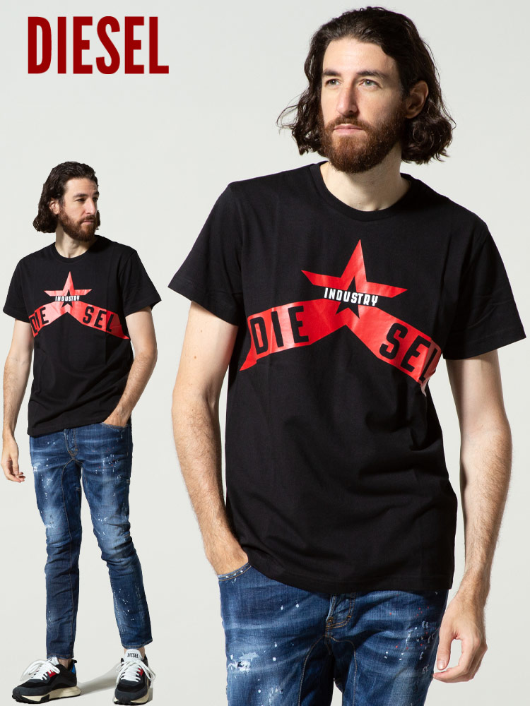 DIESEL ディーゼル メンズ Tシャツ スター ロゴ プリント クルーネック 半袖 ブランド DSSW9TCATM