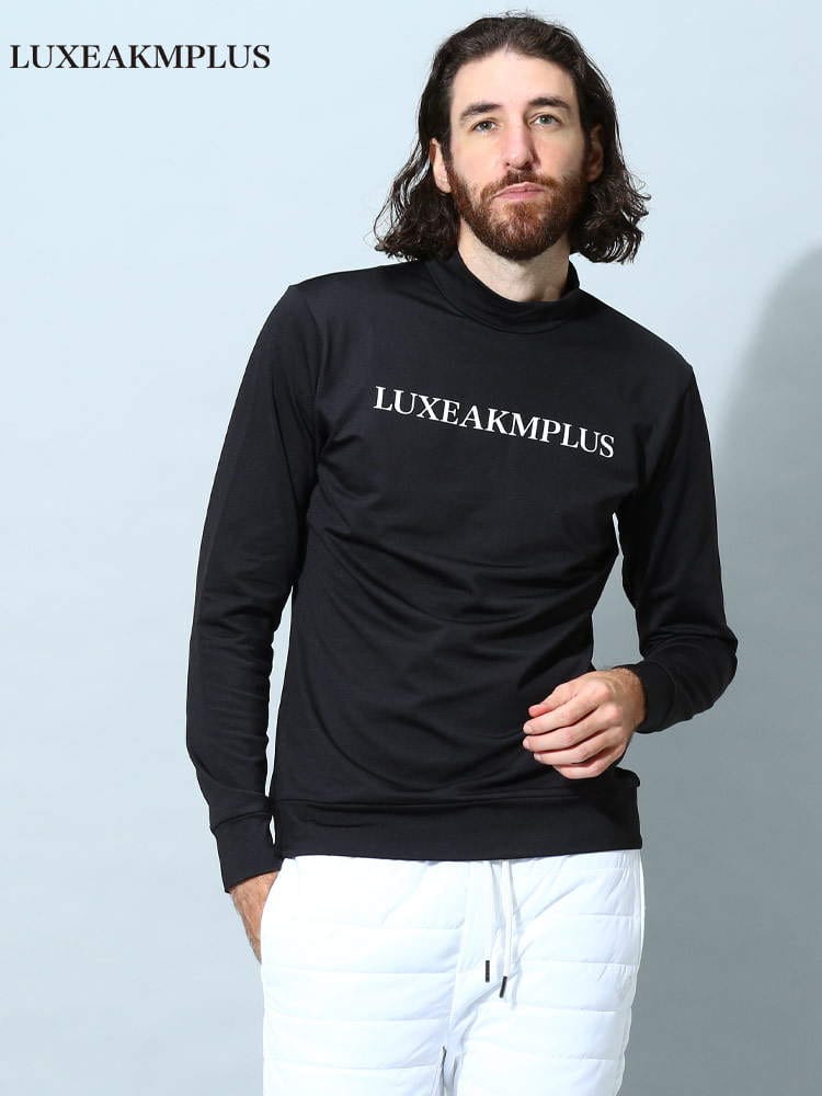 リュクスエイケイエムプラス メンズ Tシャツ 長袖 LUXEAKMPLUS ブランド トップス ロンT ロゴ プリント ハイネック ゴルフ スポーツ LALAT22001
