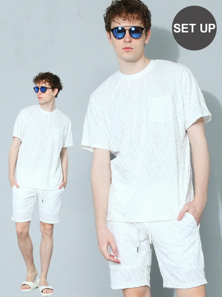 【当店独占販売】 1PIU1UGUALE3 RELAX (ウノ ピュ ウノ ウグァーレ トレ リラックス) パイル 総柄 半袖Tシャツ ショートパンツ セットアップ 1PRUST22127SZ