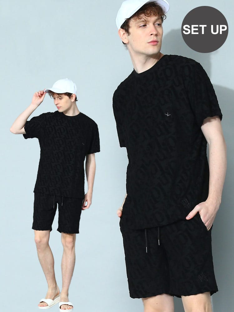 【当店独占販売】 1PIU1UGUALE3 RELAX (ウノ ピュ ウノ ウグァーレ トレ リラックス) パイル 総柄 半袖Tシャツ ショートパンツ セットアップ 1PRUST22127SZ