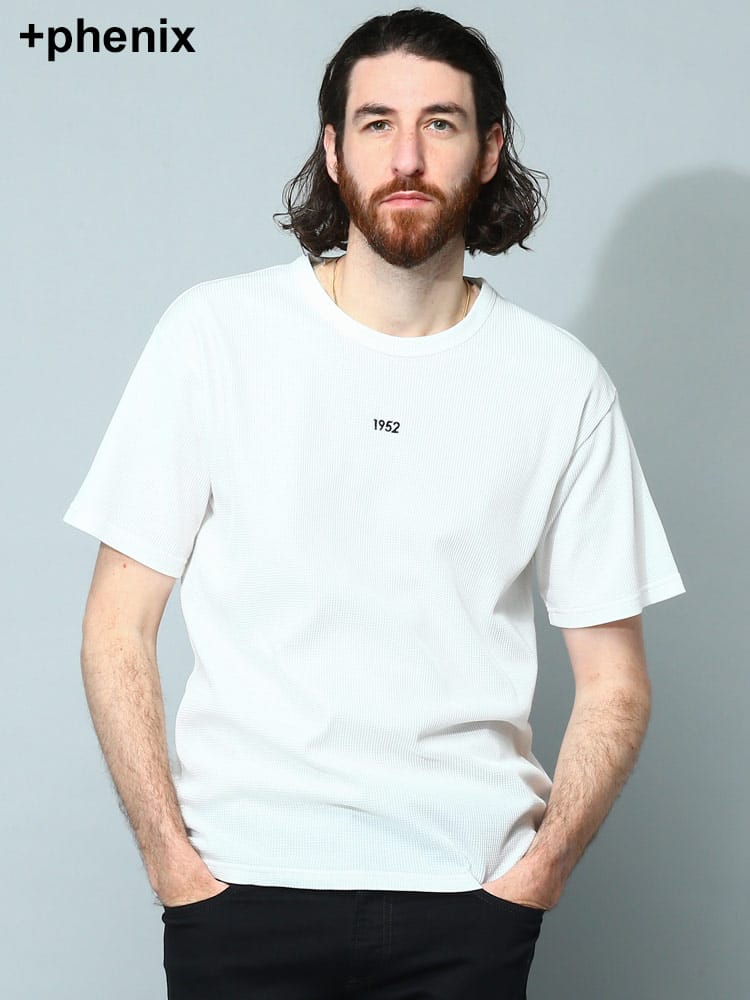 +phenix (プラスフェニックス) ワンポイント ワッフル クルーネック 半袖 Tシャツ メンズ ブランド PXPOT23002
