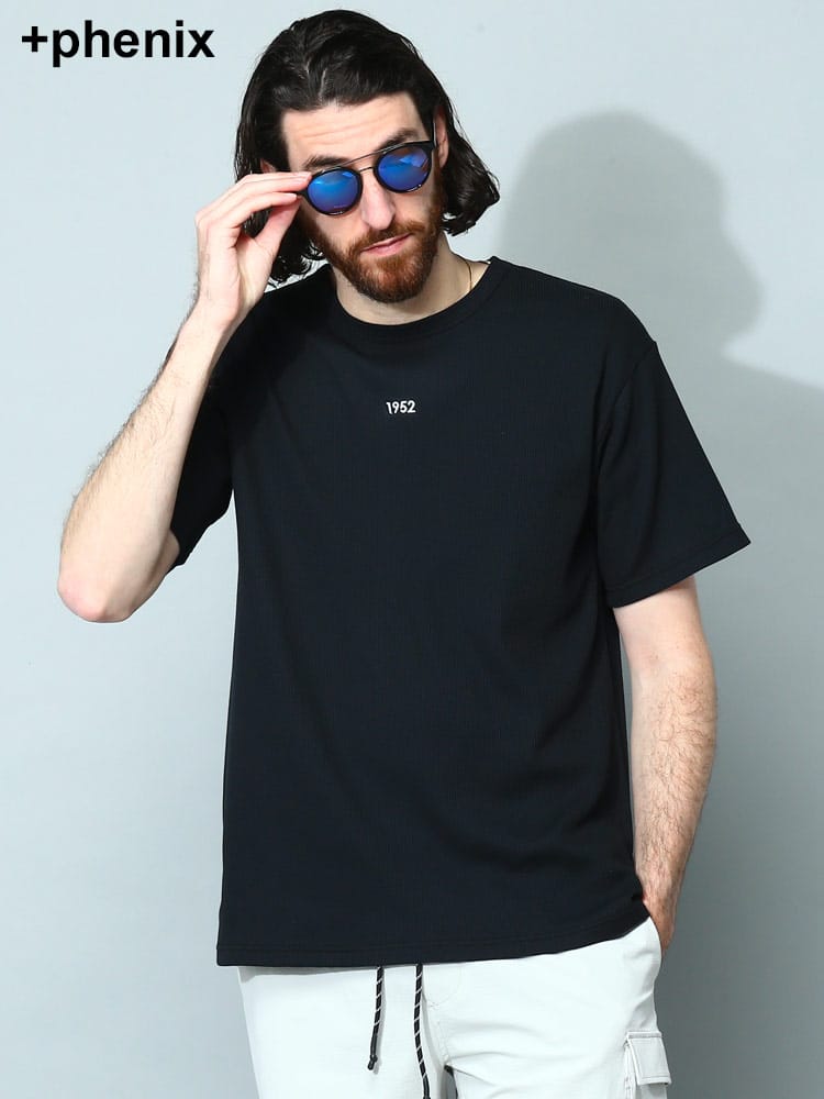 +phenix (プラスフェニックス) ワンポイント ワッフル クルーネック 半袖 Tシャツ メンズ ブランド PXPOT23002