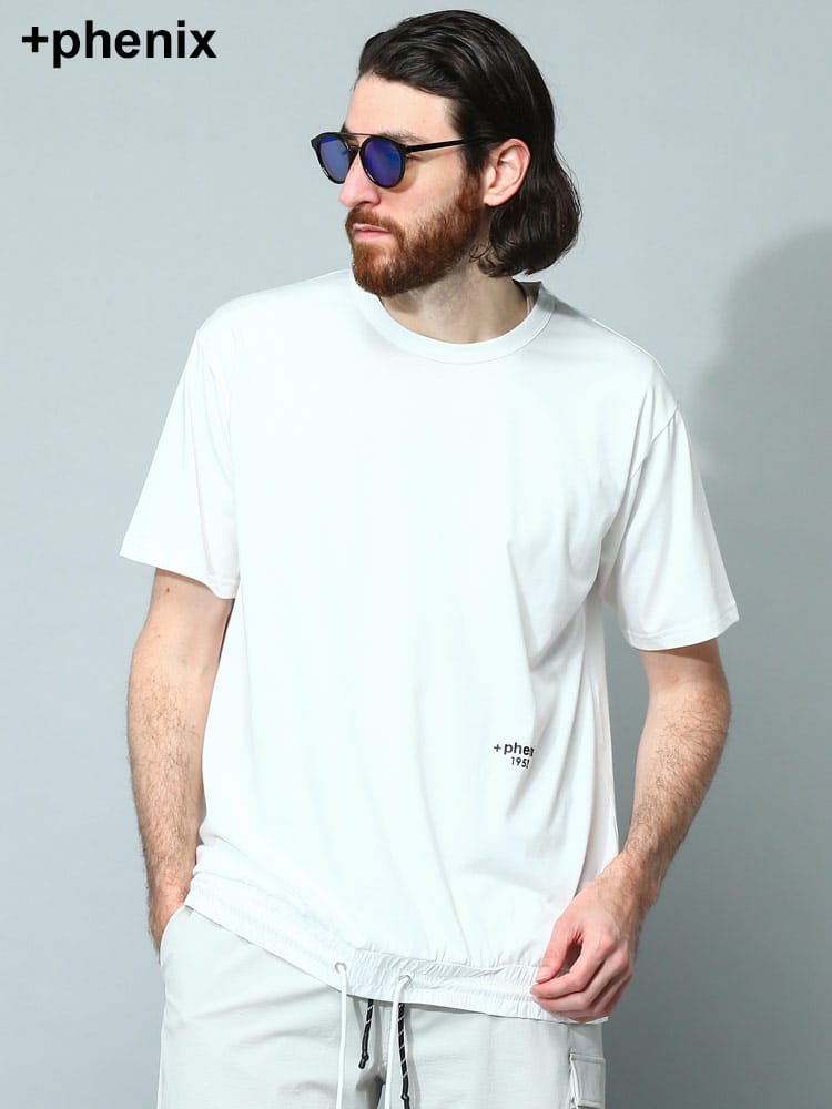 +phenix (プラスフェニックス) ワンポイント 裾ドローコード クルーネック 半袖 Tシャツ メンズ ブランド PXPOT23006