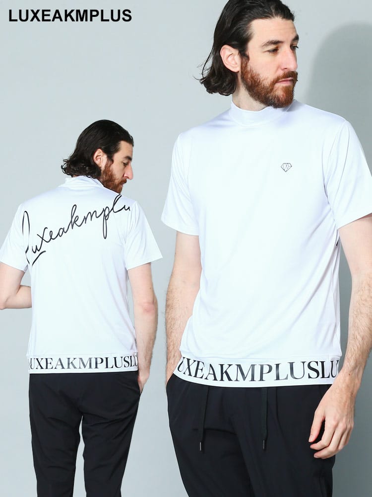 LUXEAKMPLUS (リュクスエイケイエムプラス) ロゴプリント モックネック 半袖 Tシャツ LALAT23011 メンズ ブランド