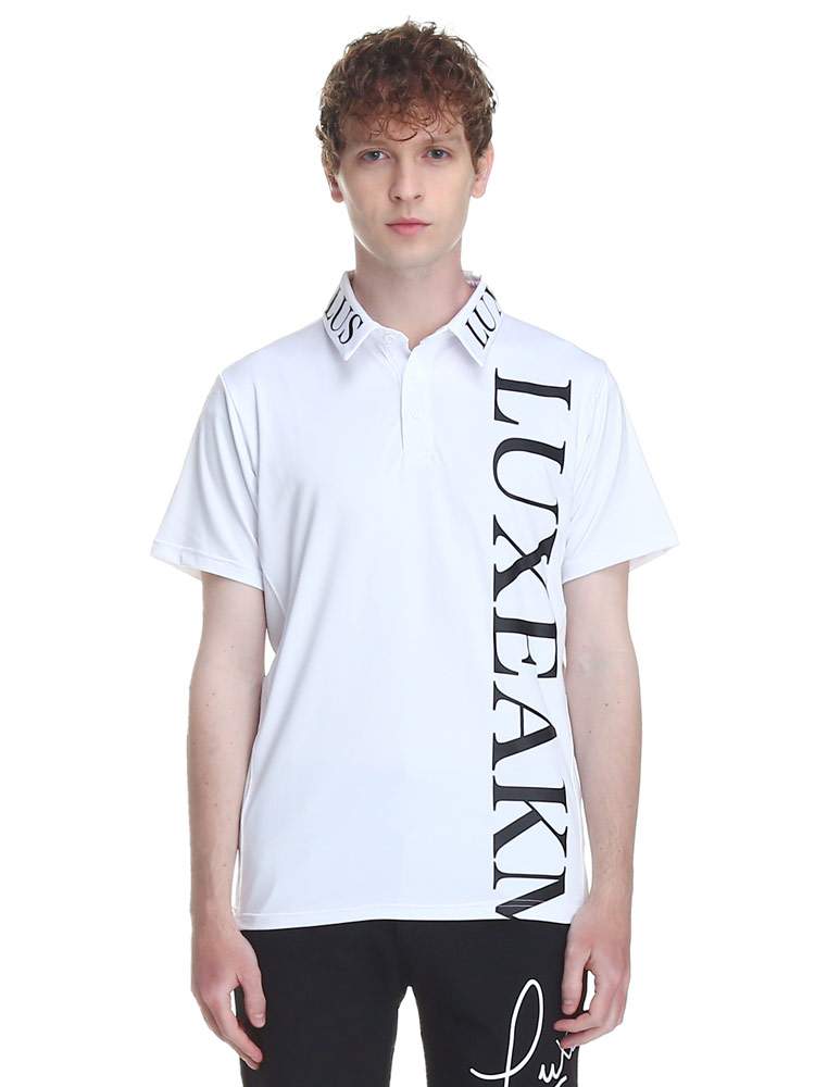 LUXEAKMPLUS (リュクスエイケイエムプラス) 縦ロゴ 半袖 ポロシャツ 