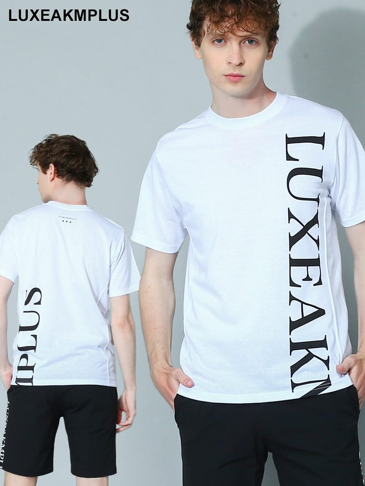 LUXEAKMPLUS (リュクスエイケイエムプラス) 縦ロゴ クルーネック 半袖 Tシャツ LALAT23008 メンズ ブランド ゴルフウェア スポーツ