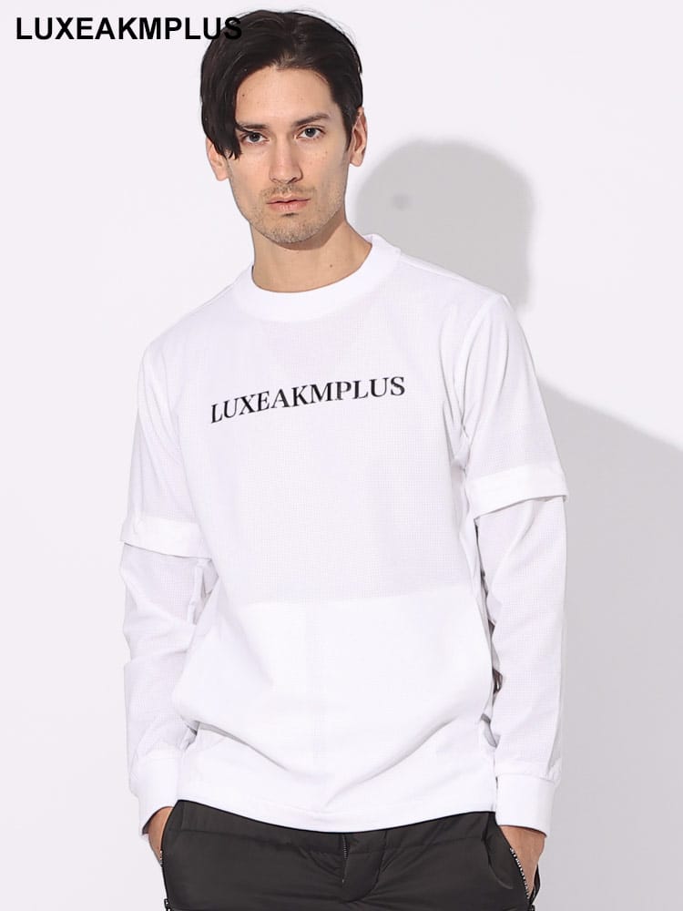 LUXEAKMPLUS (リュクスエイケイエムプラス) 2WAYスリーブ ロゴ クルーネック Tシャツ 半袖 長袖 LALAO23045 ブランド メンズ 男性 トップス