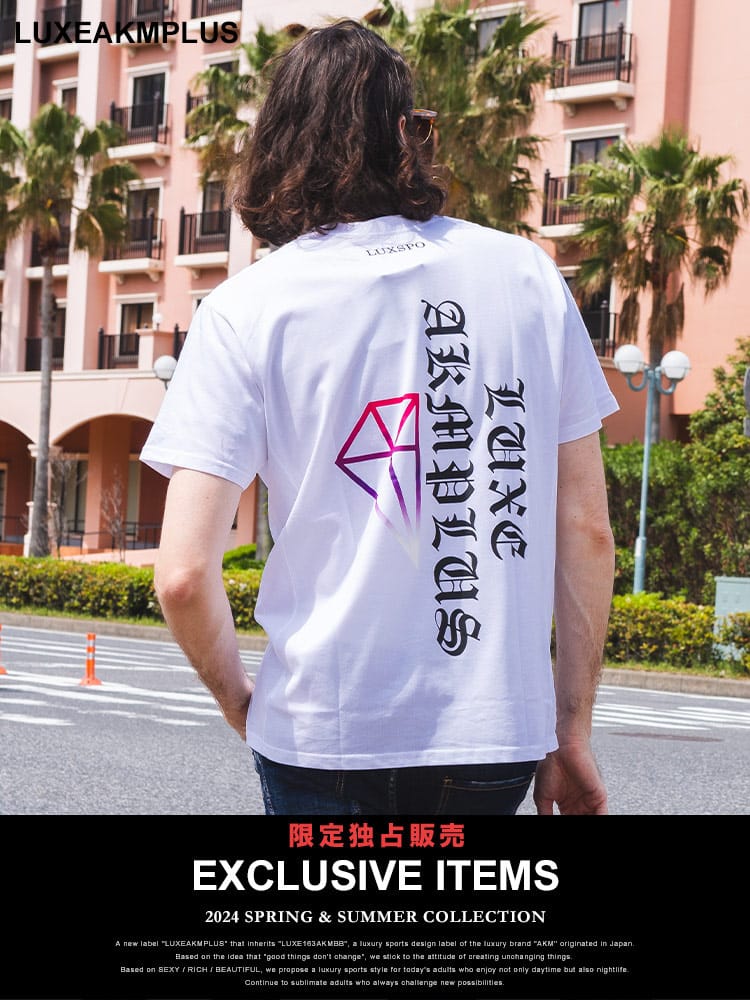 【当店独占販売】 LUXEAKMPLUS (リュクスエイケイエムプラス) ハーフダイヤ クルーネック 半袖 Ｔシャツ LALAT24014SZ ブランド メンズ 男性 トップス