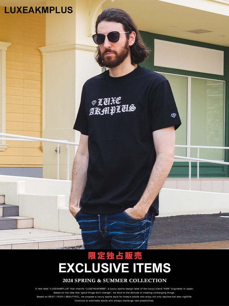 【当店独占販売】 LUXEAKMPLUS (リュクスエイケイエムプラス) ハーフダイヤ クルーネック 半袖 Ｔシャツ LALAT24014SZ ブランド メンズ 男性 トップス