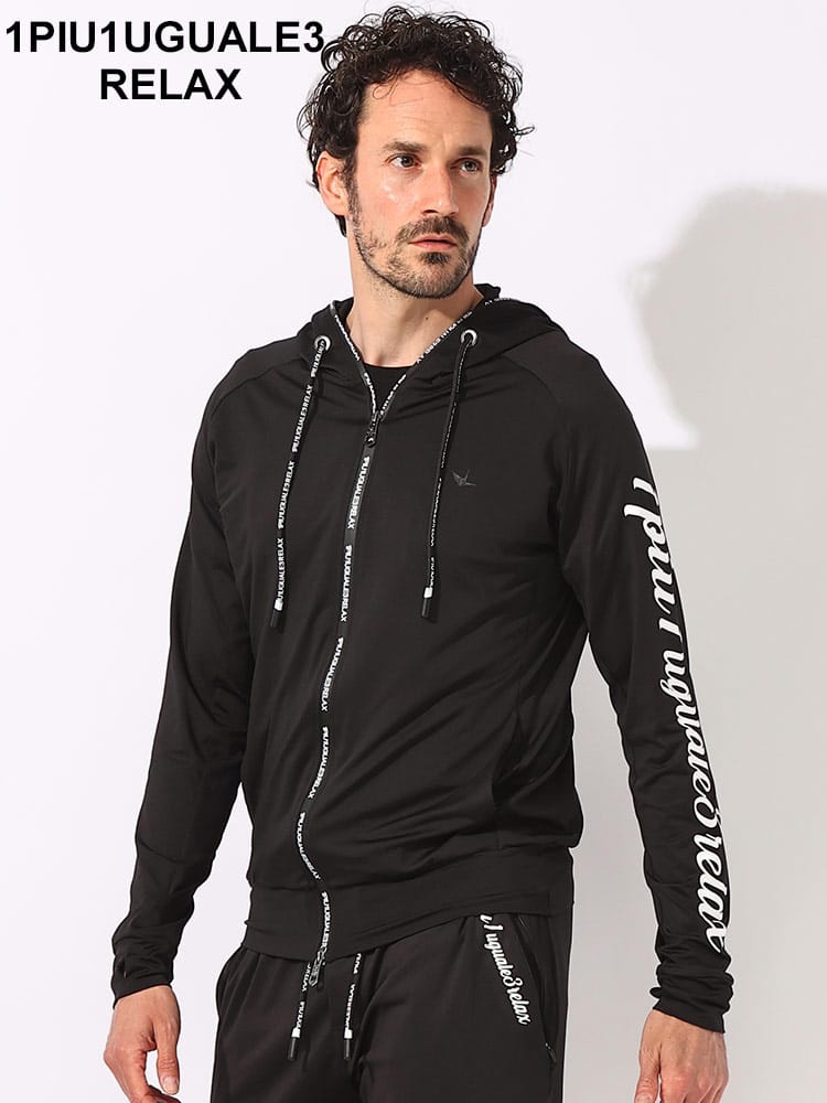 1PIU1UGUALE3 RELAX (ウノ ピュ ウノ ウグァーレ トレ リラックス) ストレッチ 速乾 UVカット 袖ラインプリント 止水ジップ ラッシュガード 水着
