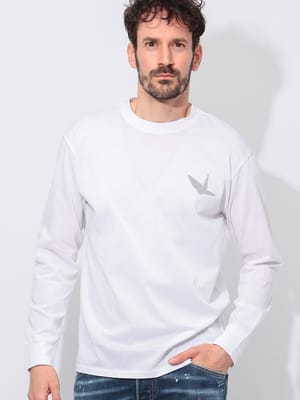 1PIU1UGUALE3 RELAX (ウノ ピュ ウノ ウグァーレ トレ リラックス) ラメロゴ バックプリント クルーネック 長袖 Tシャツ 1PRUST24094SZ メンズ