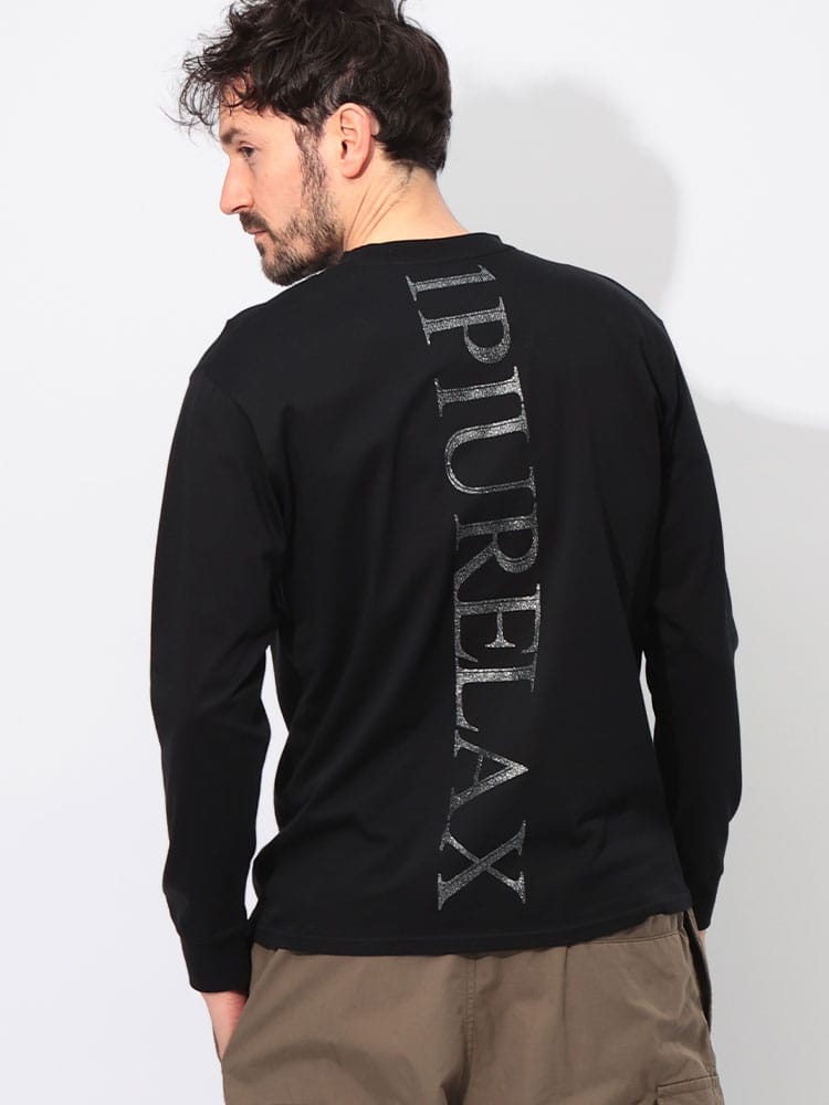 1PIU1UGUALE3 RELAX (ウノ ピュ ウノ ウグァーレ トレ リラックス) ラメロゴ バックプリント クルーネック 長袖 Tシャツ 1PRUST24094SZ メンズ