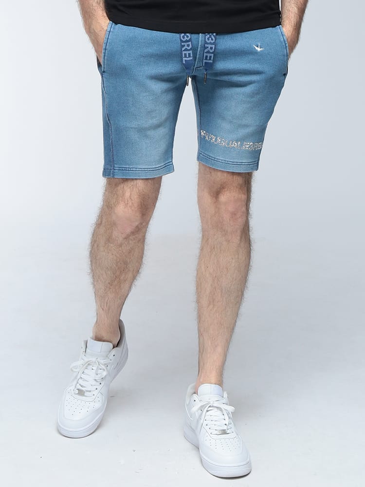 1PIU1UGUALE3 RELAX  (ウノ ピュ ウノ ウグァーレ トレ リラックス) ロゴ サイドリブ ジョグデニム ストレッチ ショートパンツ 1PRUSB25185SZ メンズ